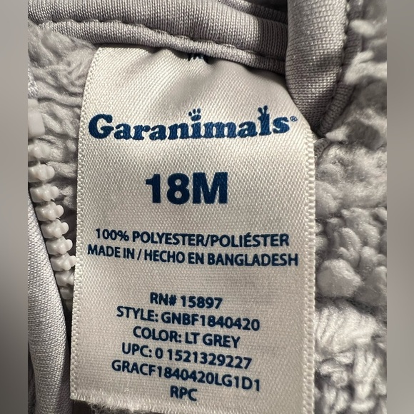 GARANIMALS Cozy Gray Baby Fleece Set with Bear Ears/size 18M - Picture 9 of 9